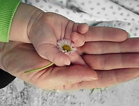volwasse hand en kind